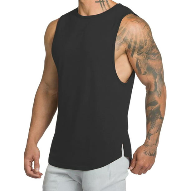 Men's O-Neck Solid Tank Top Cotton Loose Fitness Clothes Sleeveless 5 Colors New